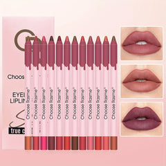12 Colors Matte Lip Liner Pencil Set with Nude and Red Shades