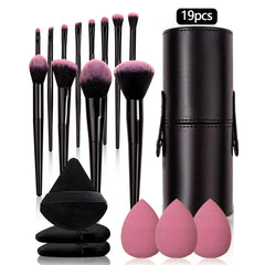 19 piece makeup brush set with storage bucket