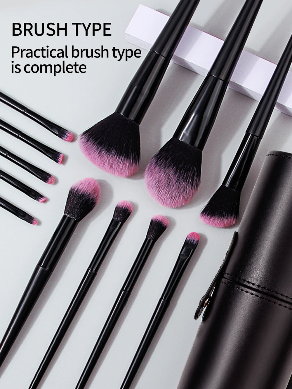 makeup brush set with synthetic soft bristles and storage
