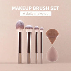 makeup tool set with brushes and sponges close up
