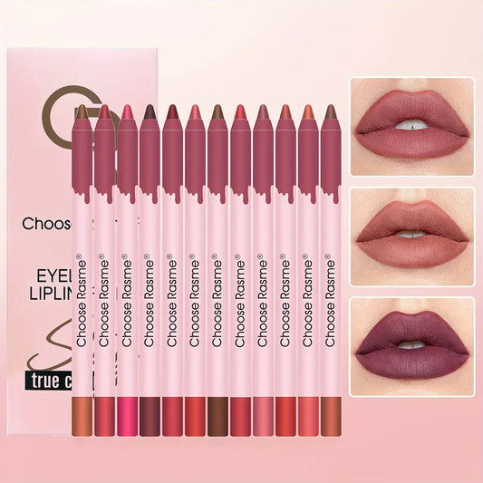 12 Colors Matte Lip Liner Pencil Set with Nude and Red Shades