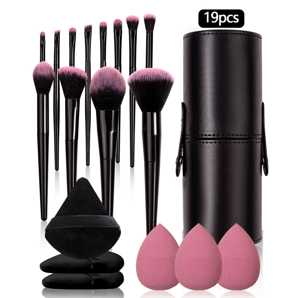 19 piece makeup brush set with storage bucket