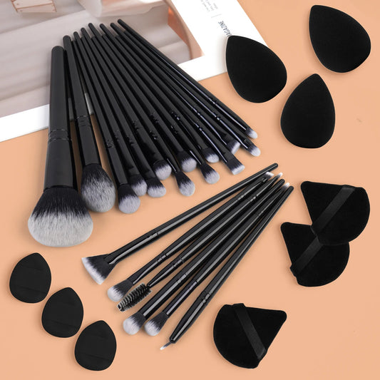29 piece makeup brush set with sponges and puffs