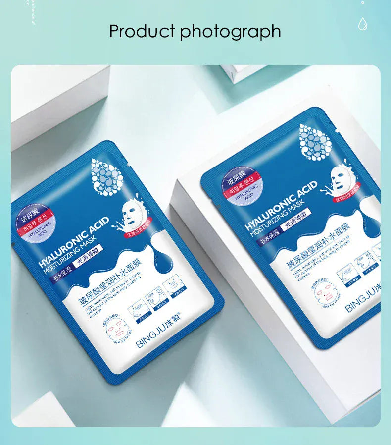 10PCS Hyaluronic Acid Hydrating Facial Mask – Deep Moisturizing & Pore Shrinking Sheet Masks