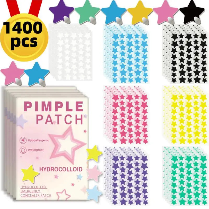 1400PCS Colorful PE Pimple Patches Star Shaped Pimple Cover Sticker Invisible Pimple Cover Removal Pimple Patches