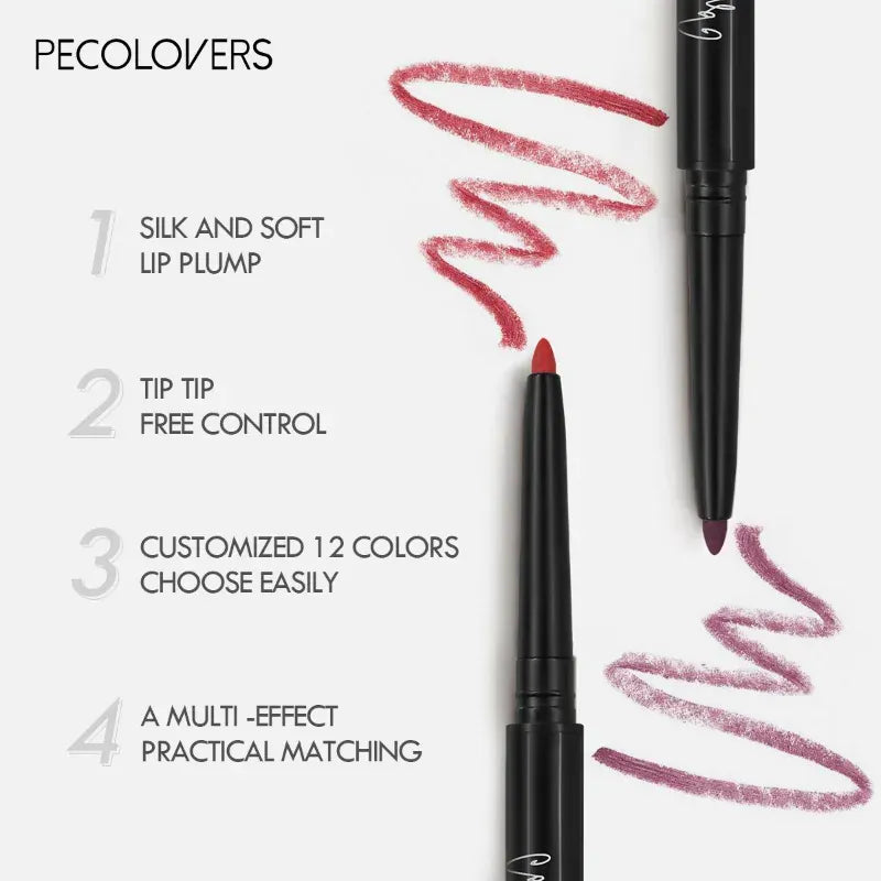 Waterproof Matte Lip Liner Pencil – 12 Colors Long-Lasting Lip Contour