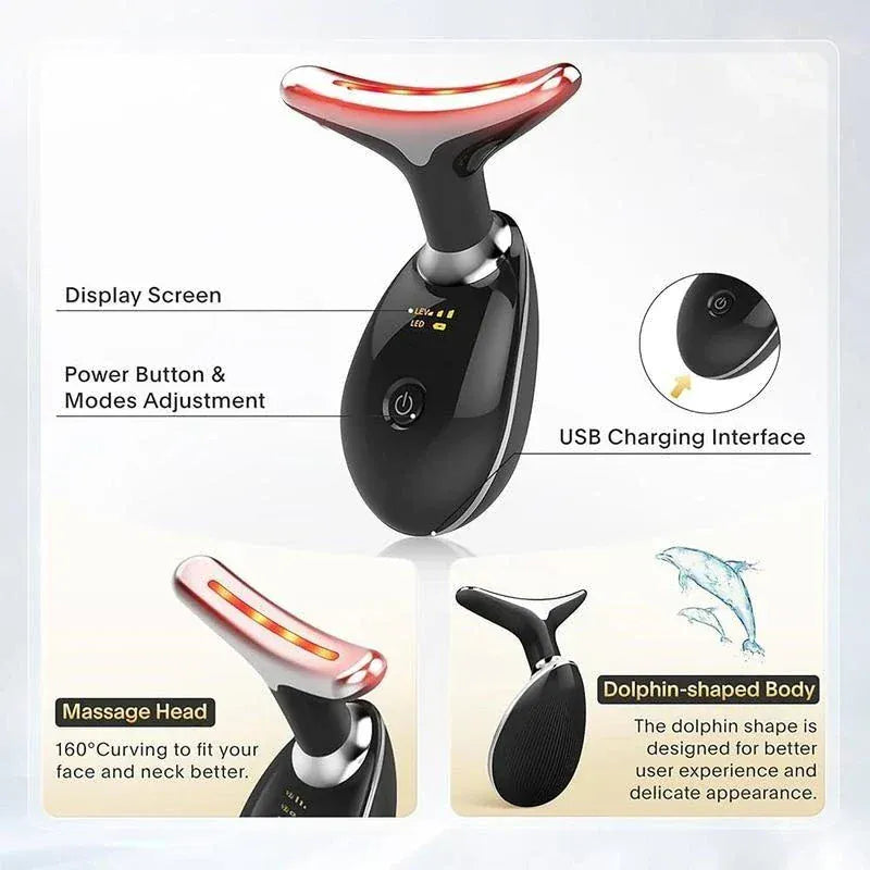 ergonomic neck beauty device for skin tightening