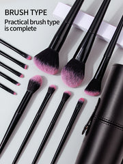 makeup brush set with synthetic soft bristles and storage