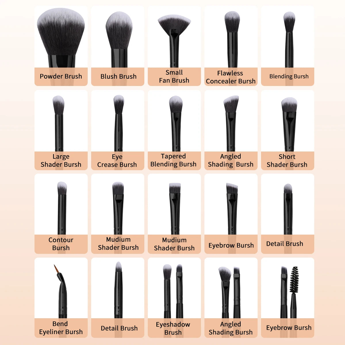 makeup brushes with synthetic soft bristles for face and eyes