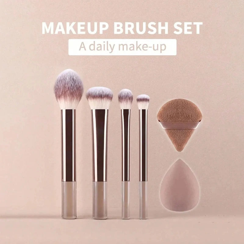 makeup tool set with brushes and sponges close up