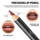 Model wearing vibrant matte lipliner pencil shade red contour tint