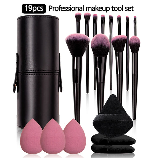 professional face makeup brushes with powder puffs and beauty eggs